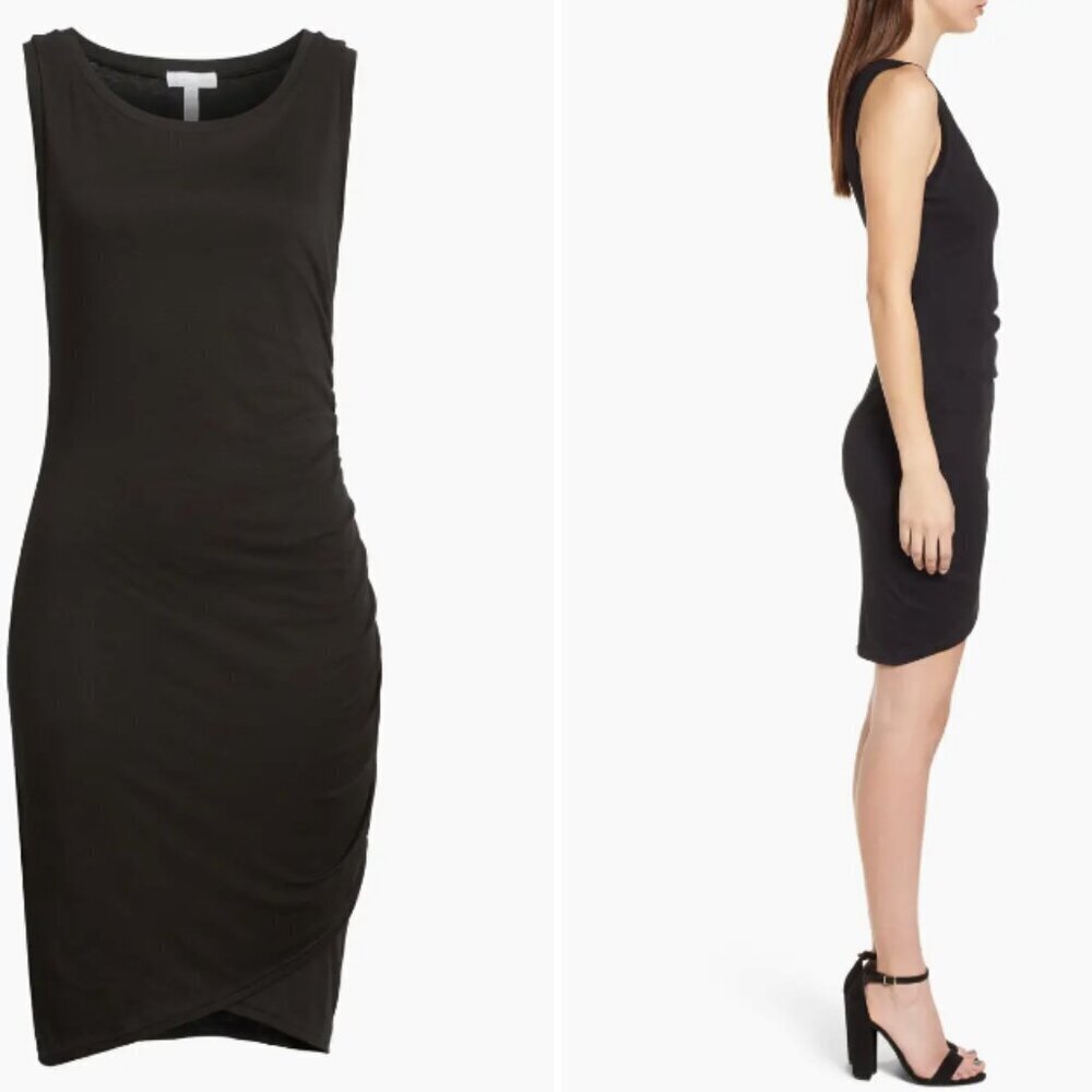 Leith |  Ruched Black Body-Con Sleeveless Mini Dress - XS - Sold at Nordstrom
